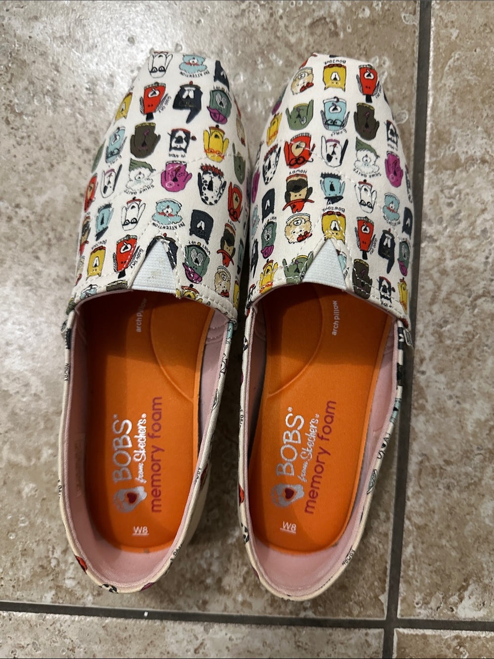Skechers BOBS White Slip-On Shoes with Multi-Color Character Print